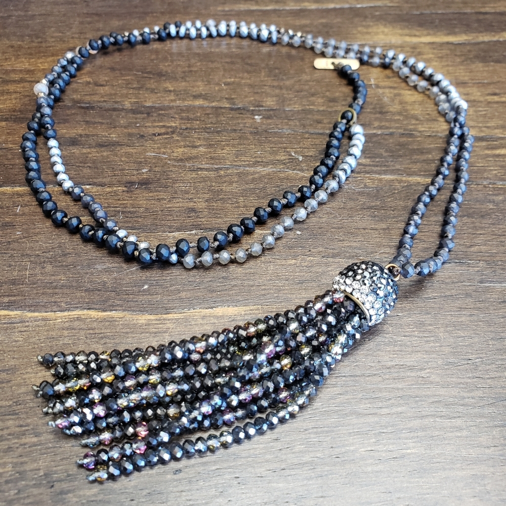 Sparkle beaded tassel necklace